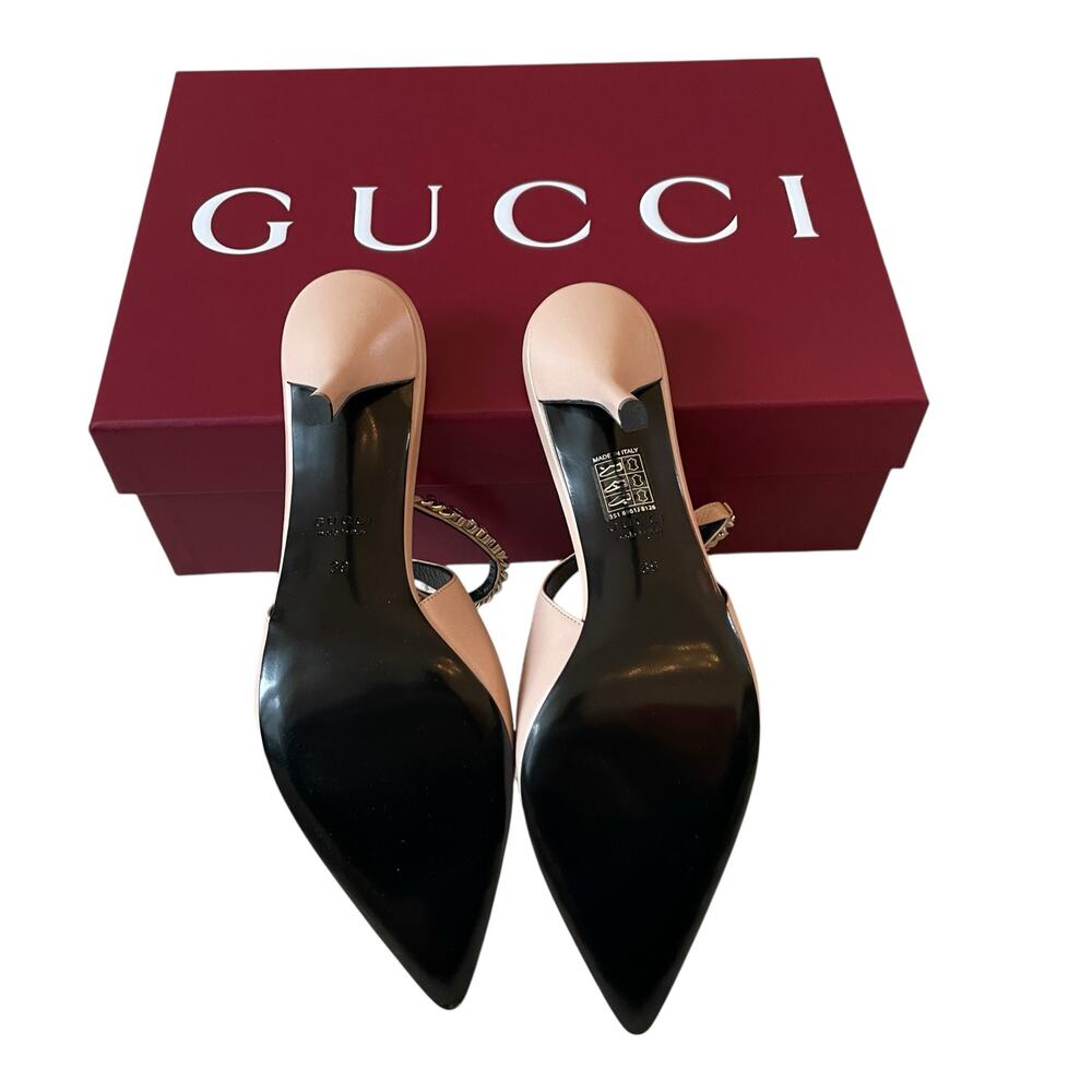 NEW Gucci Signoria Slingback Pump Pink/Beige Leather Size EU 39 US 9 - Picture 6 of 16